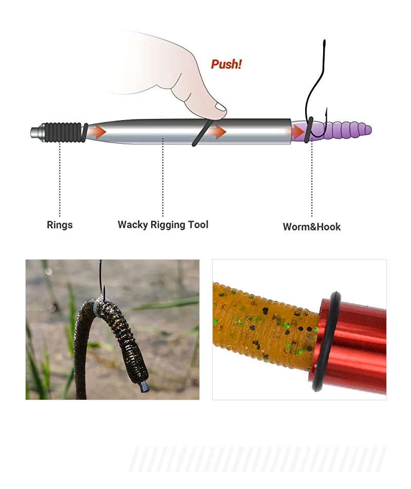 una caña de pescar con un gancho de gusano y una herramienta de aparejo extravagante