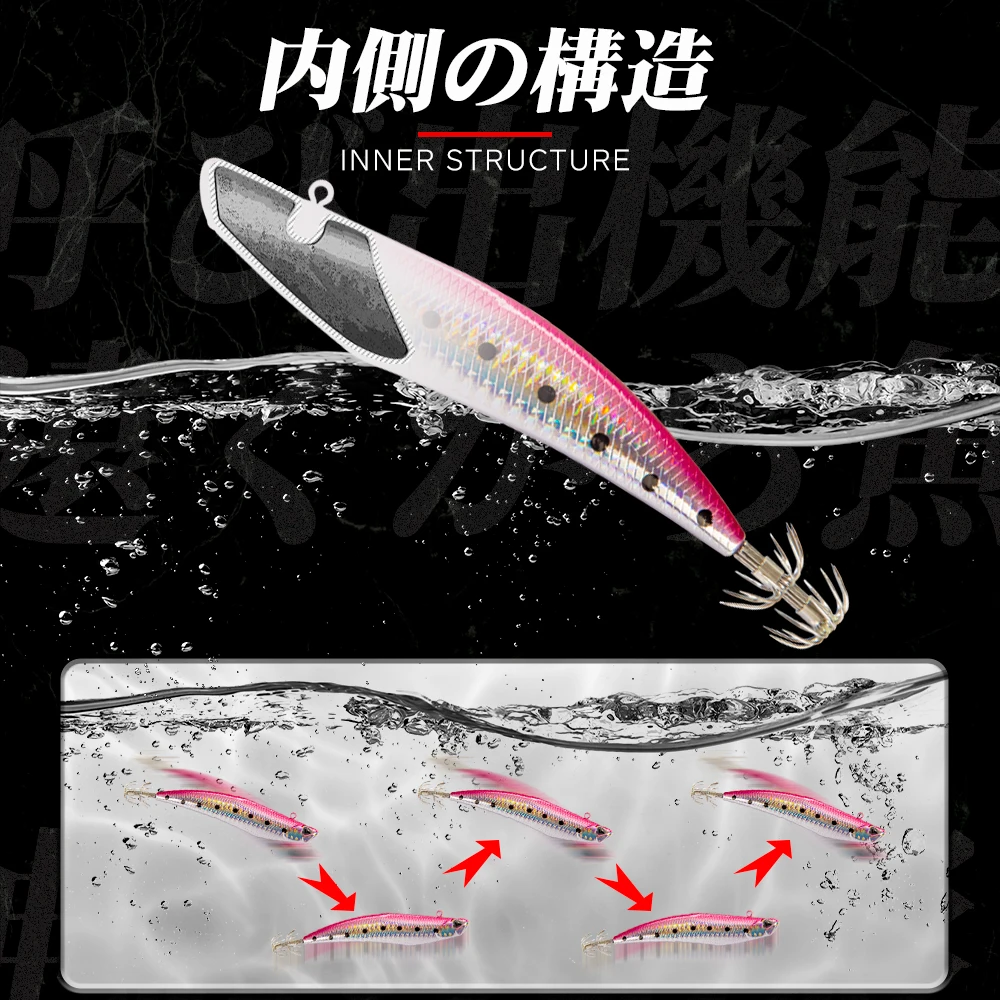 Señuelo de lápiz forma de calamar para pesca, señuelo de lápiz de jigging, LW522, 110mm, 30g, egi, suqid, punta de cuero, gancho de pesca - imagen 3