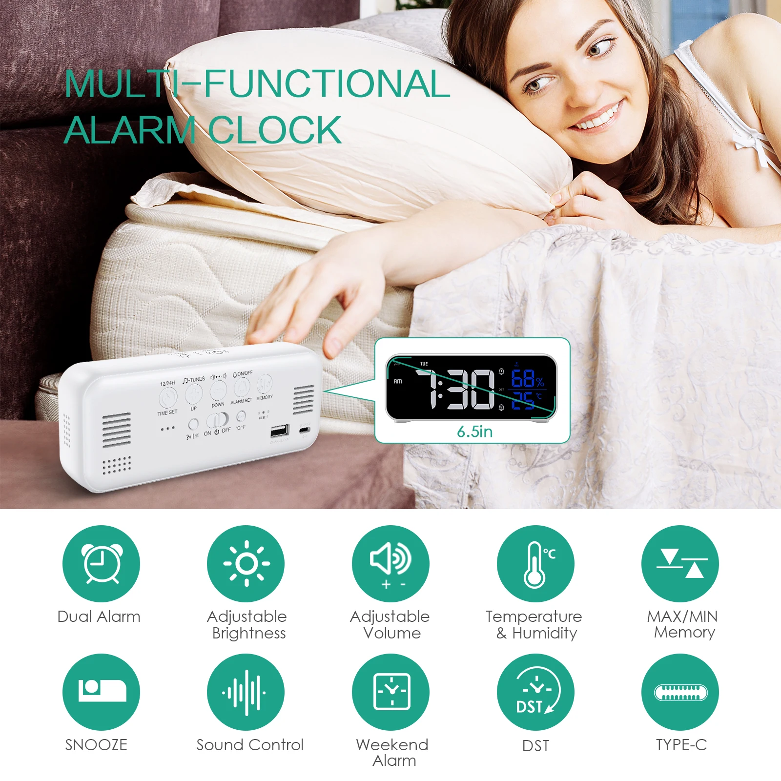 Despertador LED ORIA – Reloj Digital con Espejo y Brillo Ajustable - imagen 5