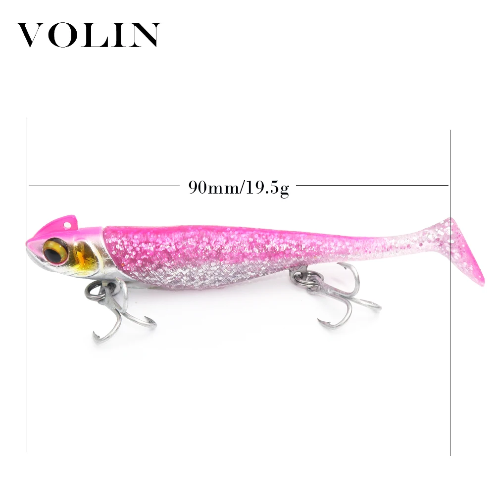 Volin-señuelo de pesca suave con cabeza de plomo, cebo de silicona, anzuelo Offset, Jigging para Lucio, 90mm, 19,5g, 1 unidad - imagen 2