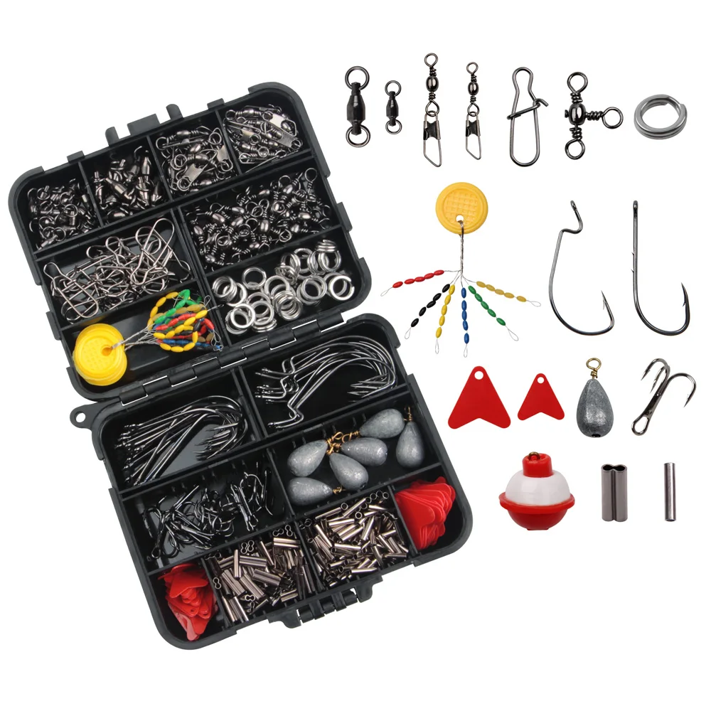 Accesorios de pesca, Kit de aparejos de pesas de plomo, ganchos giratorios de barril de línea cruzada, Sinker giratorio, toboganes, cuentas de pesca, 368 unids/caja - imagen 5