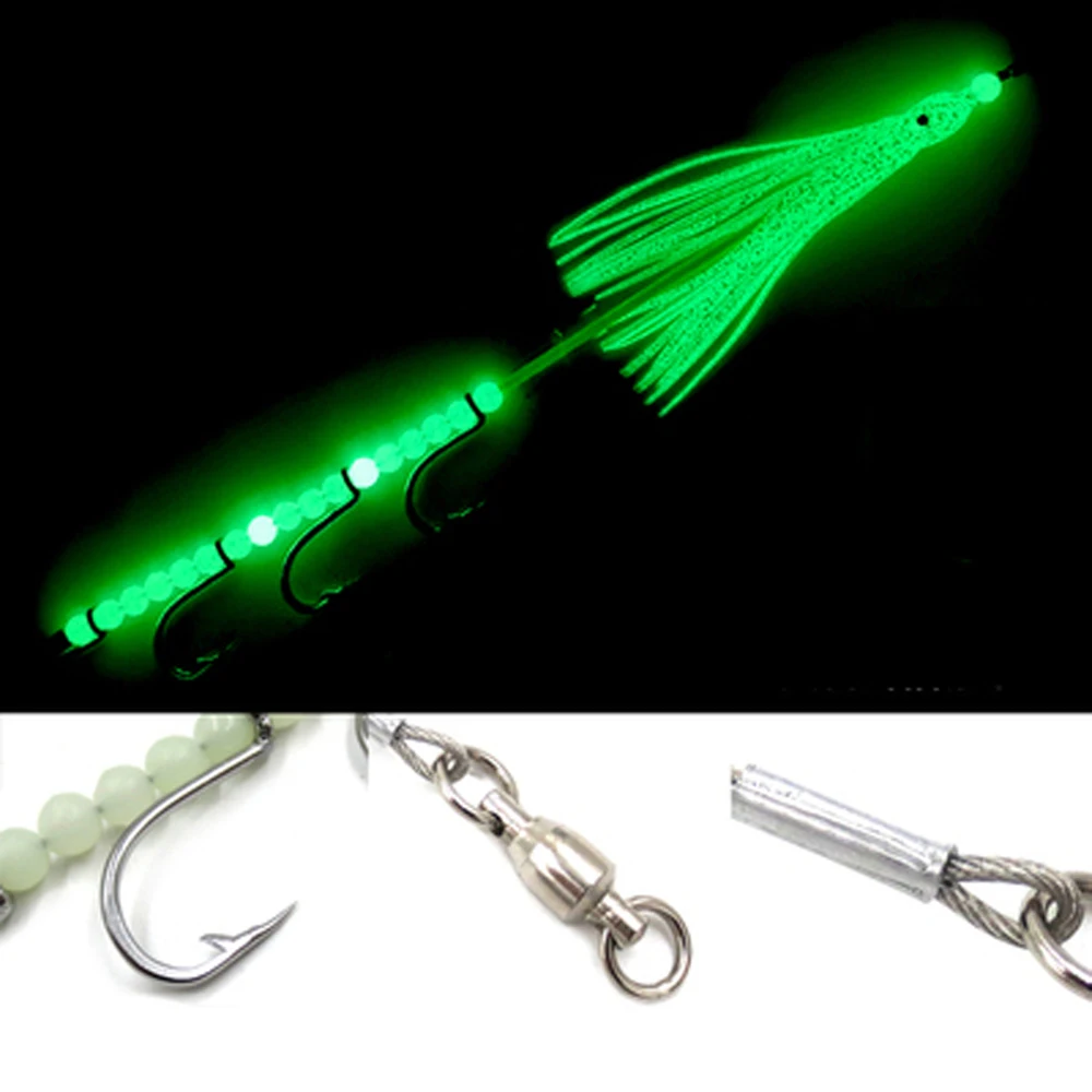 Cebo blando de calamar luminoso para agua salada, 4 anzuelos grandes de pesca marina con forma de cuerda, pulpo Tropical, gancho de pesca nocturna - imagen 2