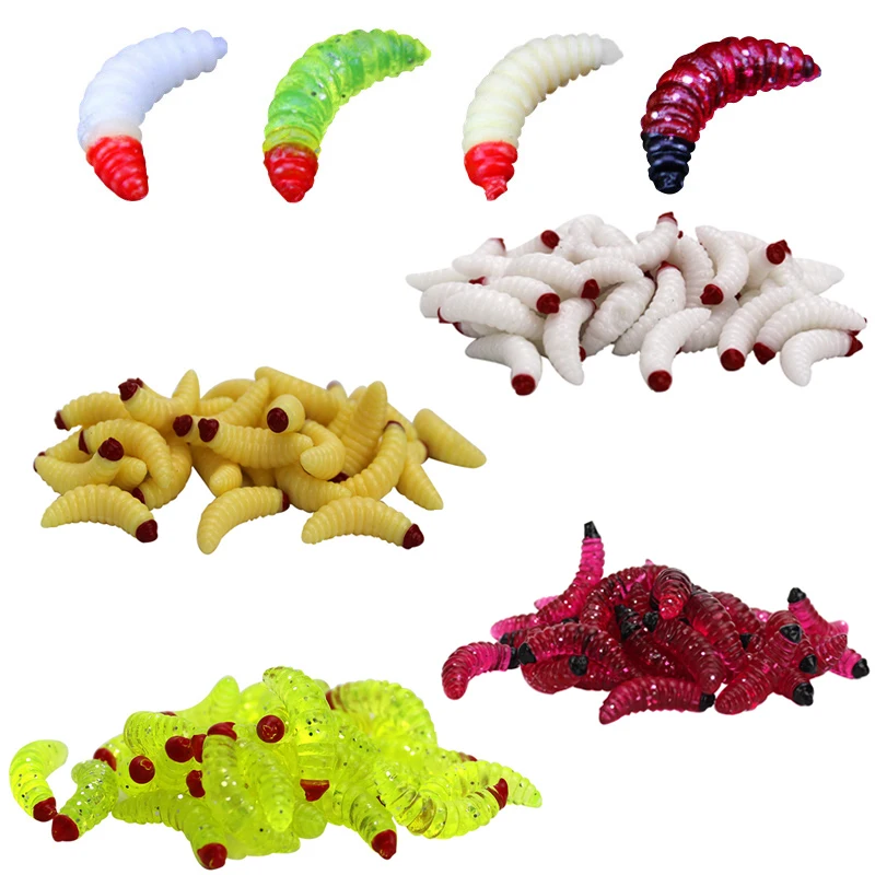 PRO BEROS-señuelo de Pesca de Larva suave, 50 piezas, Swimbait, 2,4 cm, cebo de gusano de silicona, camarones de goma, Wobblers, olor a pescado - imagen 5