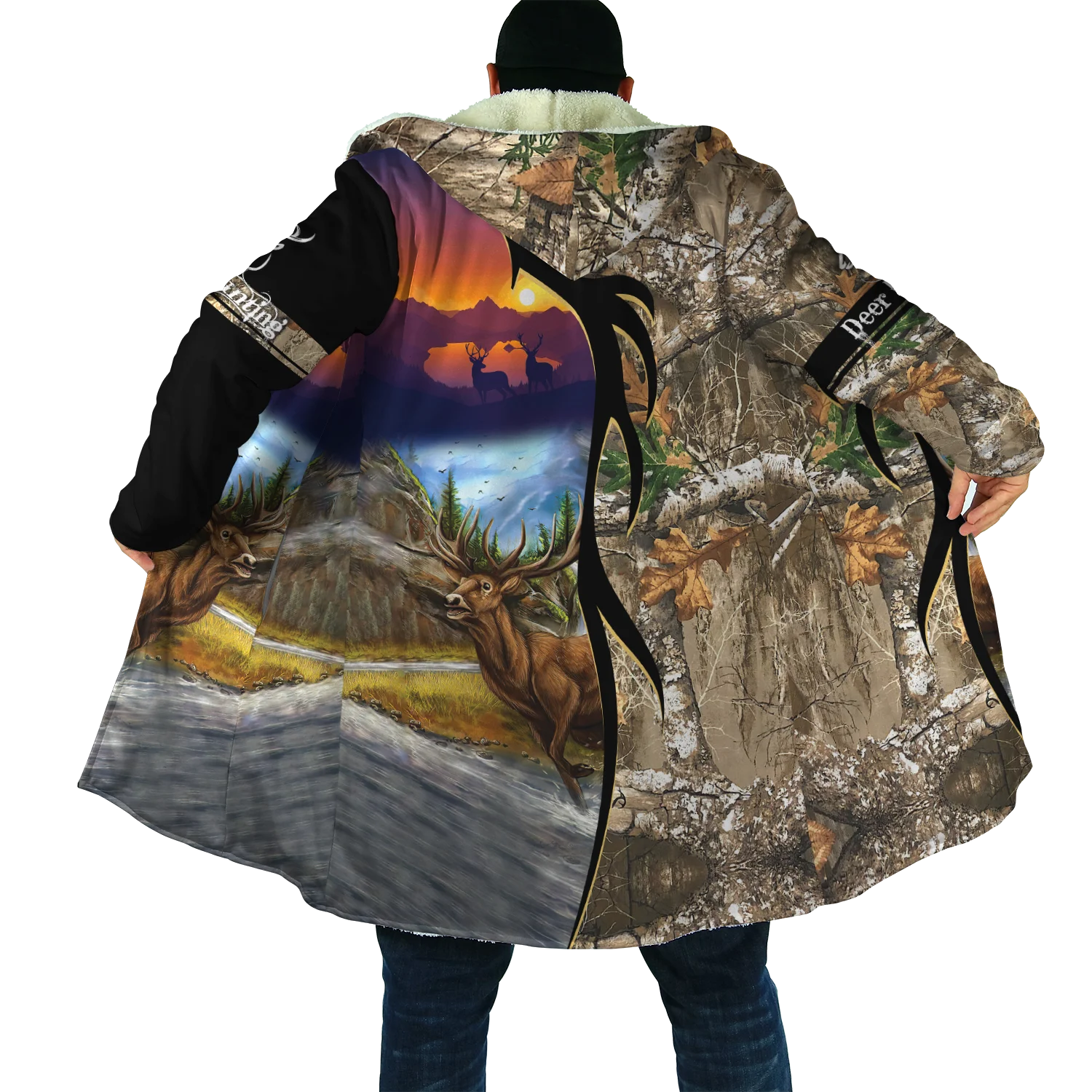 Capa de moda de invierno 2024 para hombre, capa con capucha de lana gruesa con estampado 3D de caza de alce/cervo, capa cálida informal Unisex DP09 - imagen 3