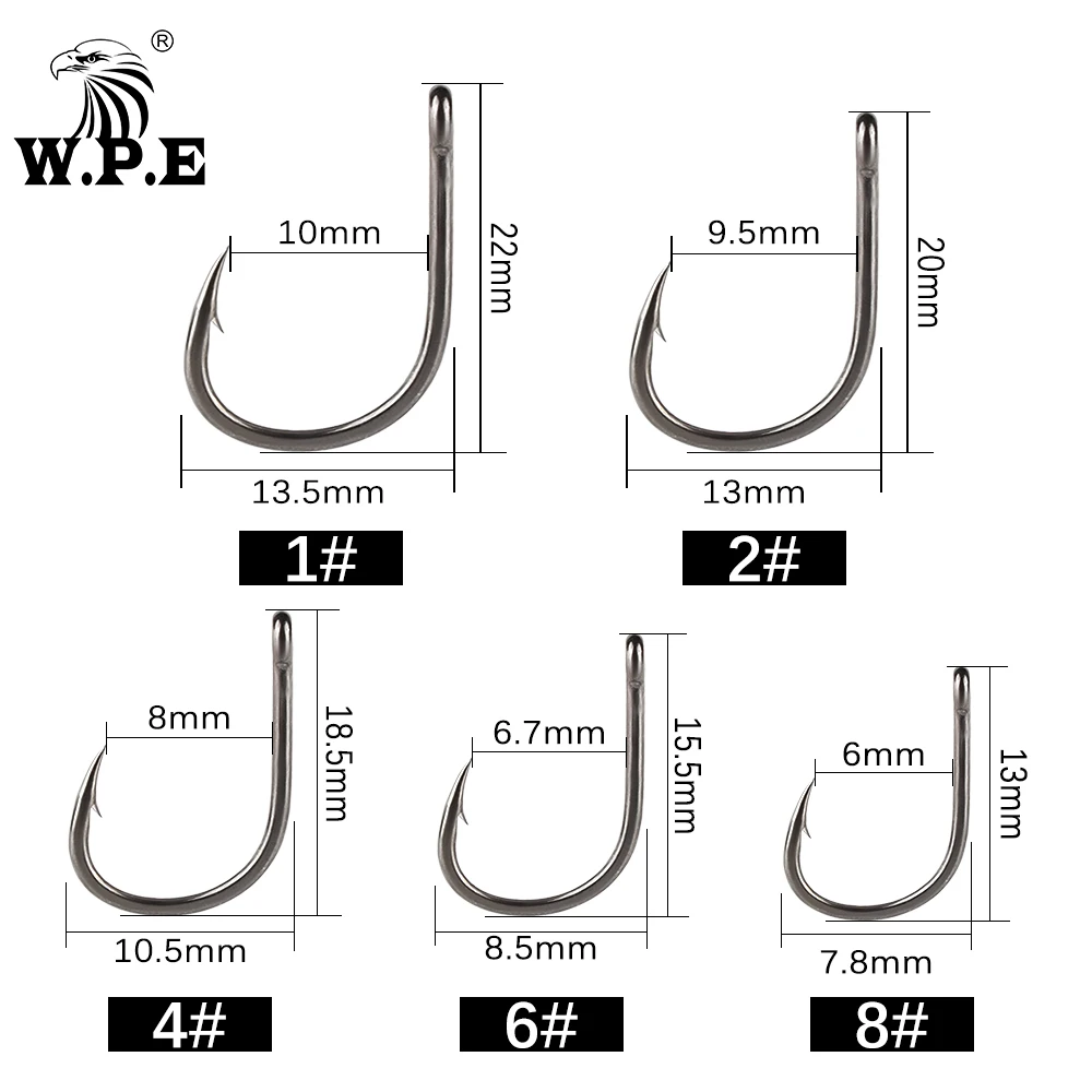 W.P.E BKK-anzuelos de pesca con púas, 30 unids/lote, 1 #-8 #, anzuelos circulares de acero inoxidable, anzuelo de pesca de carbono, aparejos de pesca de carpa - imagen 3