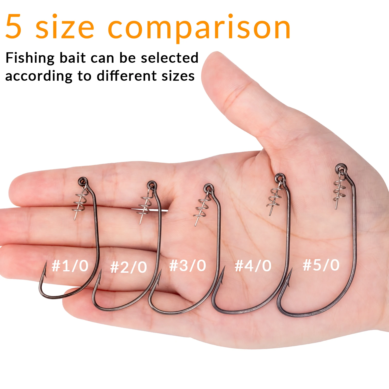 THKFISH 10 Uds anzuelos de pesca anzuelos compensados de acero rico en carbono con pasador de bloqueo de resorte # 1/0- # Anzuelo de púas con plantilla 5/0 para gusanos blandos - imagen 5