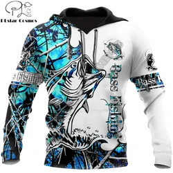 Bass Fishing-Sudadera con capucha para hombre con estampado 3D de tatuaje de camuflaje azul, sudadera Unisex de otoño e invierno, jersey con cremallera, ropa de calle informal KJ418
