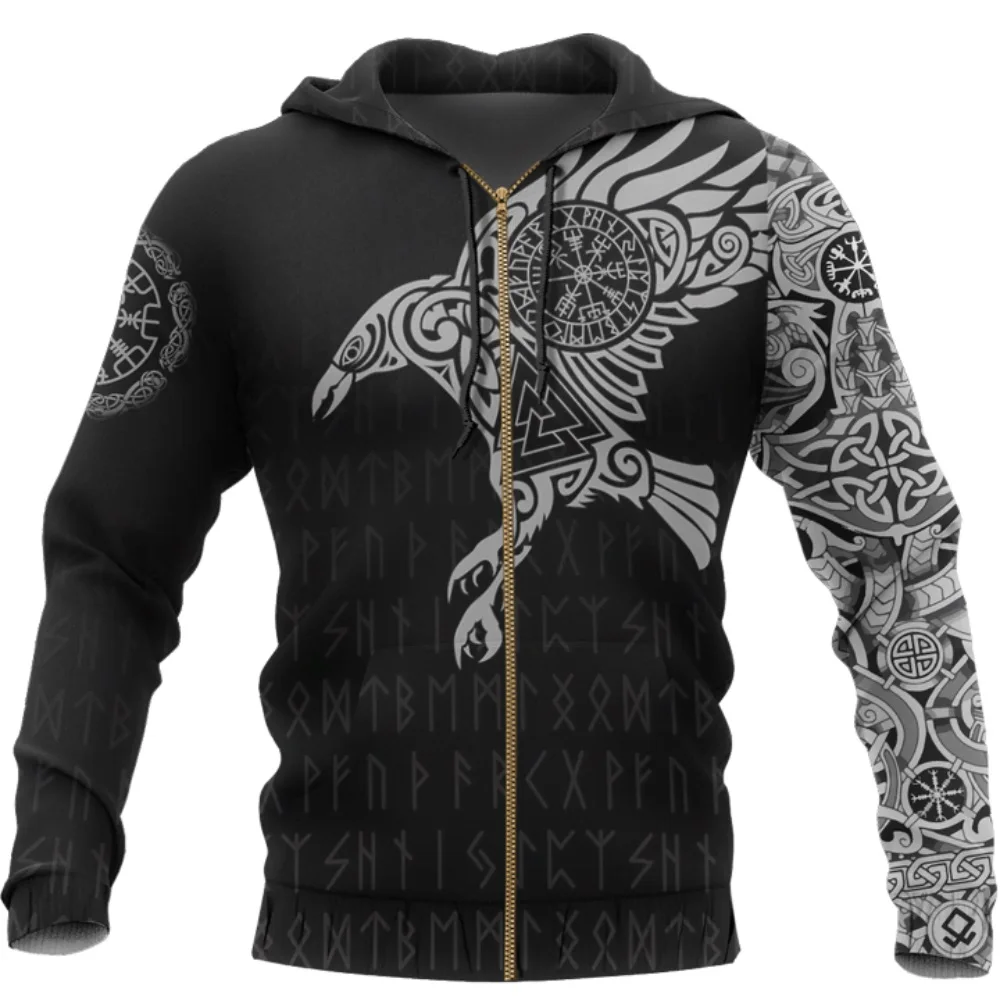 Raven of Tattoo-sudaderas con estampado 3D para hombre, Sudadera con capucha Retro Harajuku a la moda, ropa de calle informal con capucha de otoño - imagen 2