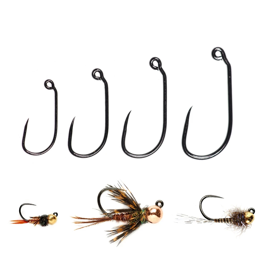 ICERIO-gancho de atado de moscas de Nymph, anzuelo de trucha de acero de alto carbono, con acabado de níquel y negro, ángulo de 60 grados, 30 unidades - imagen 4