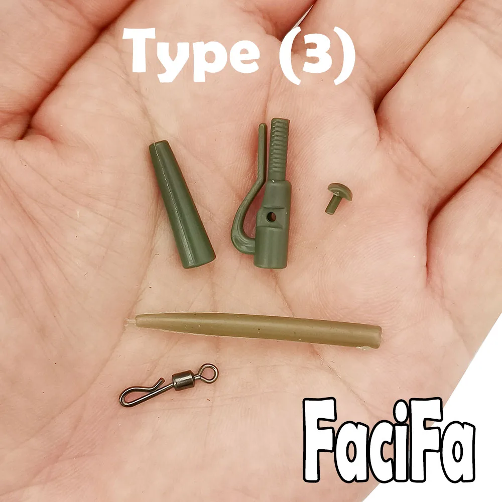 10 juegos de accesorios de pesca de carpa, Clip de plomo, cola giratoria de cambio rápido, mangas antienredos de goma, aparejo de carpa, aparejos de pesca gruesos - imagen 4