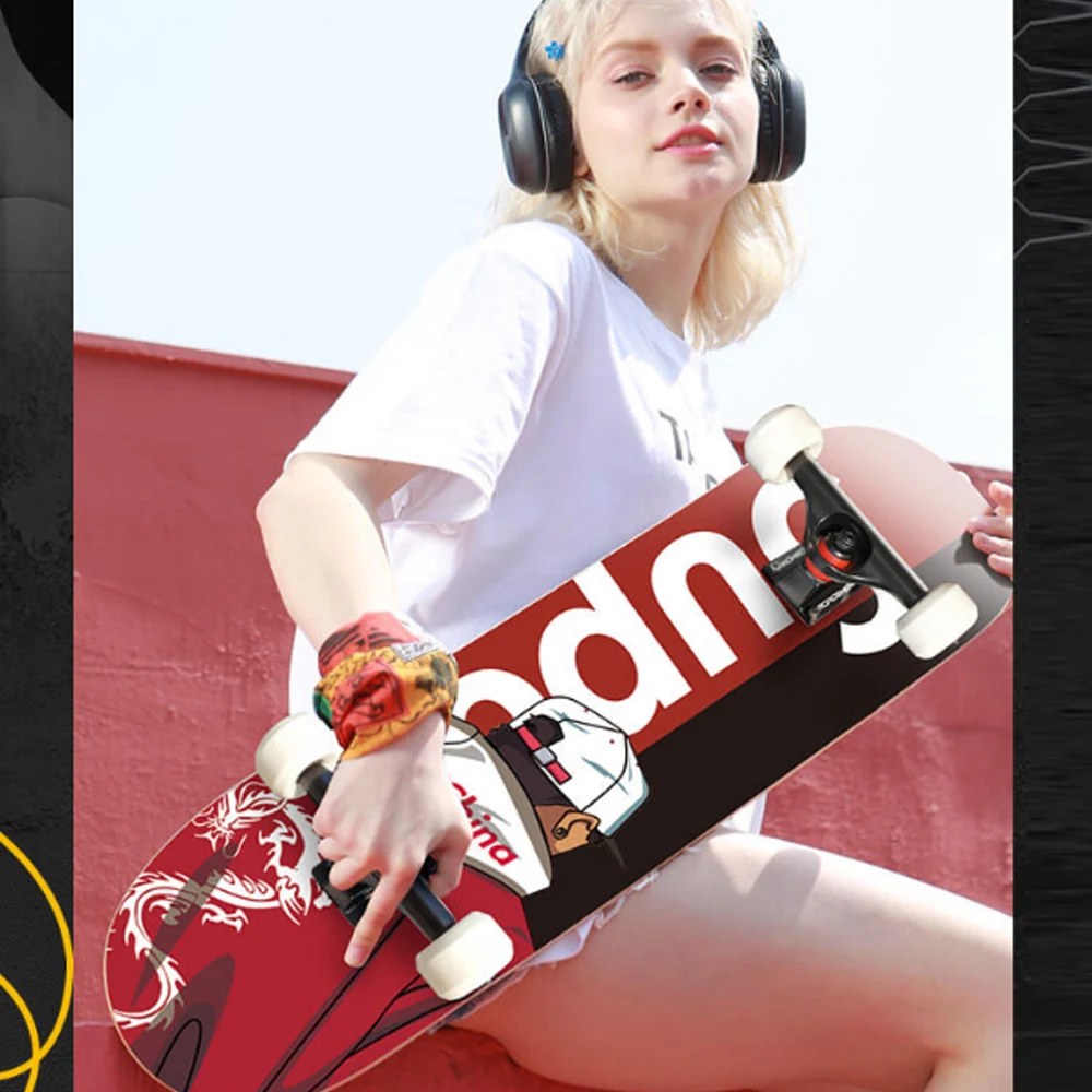 Tabla de Skate para principiantes, tabla completa de 79cm/31 pulgadas, monopatín cóncavo de doble patada para niño y niña, tabla de habilidad de cubierta de madera de arce - imagen 2