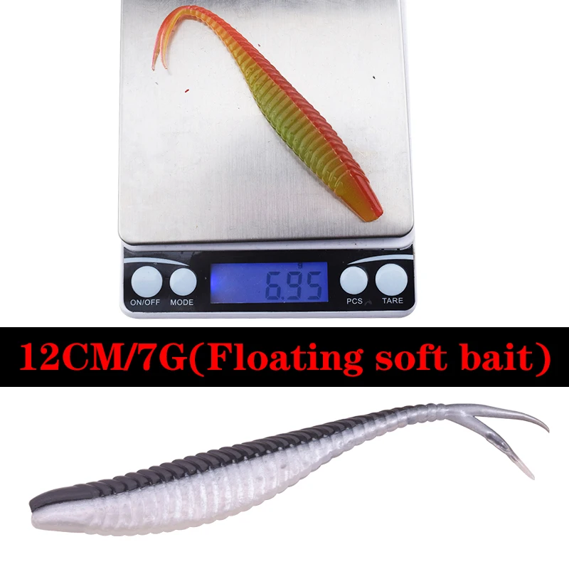 5 unids/lote Señuelos de pesca flotantes de agua 12cm 7g cola de horquilla cebo suave Swimbaits Jig Head señuelo suave cebo de pesca con mosca señuelo Artificial - imagen 2