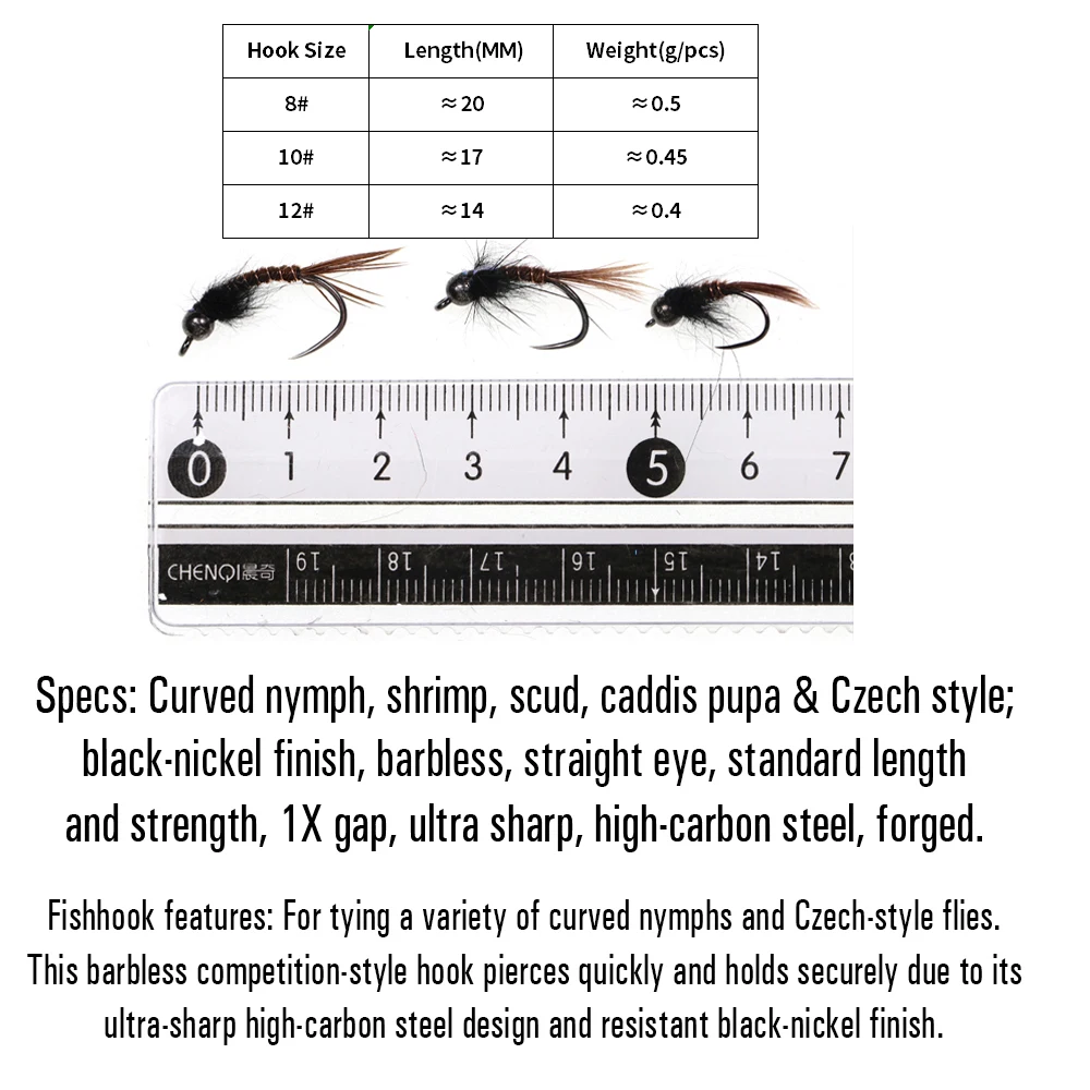 ICERIO-Cabeza de cuentas de tungsteno, 6 piezas, Caddis Nymph, Mosca de pesca de hundimiento rápido, anzuelo checo, mosca para trucha, Señuelos de Pesca 8 #10 #12 # - imagen 3