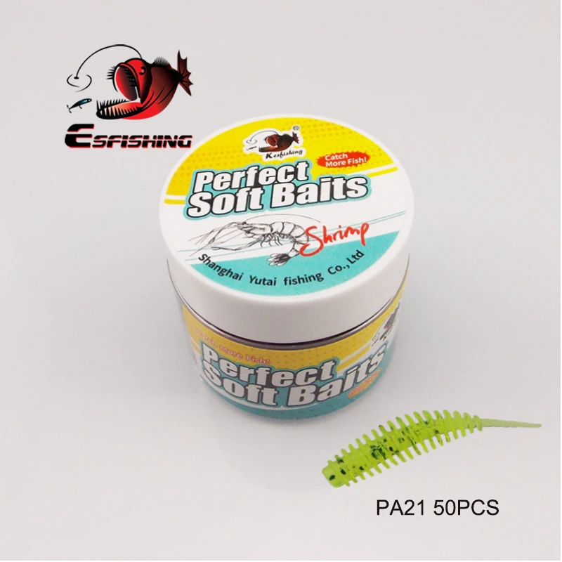 ESFISHING Mini señuelo de gusano de pesca Tanta 38mm 50 Uds Leurre Peche Bass trucha cebos de plástico blando pescado hielo invierno isca artificial - imagen 5