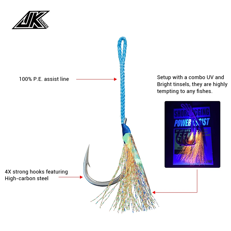 JK envío gratis 3/0, 5/0, 7/0, 9/0 de pesca de mar profundo con gancho azul línea PE 4x fuerte púas anzuelo barco de pesca plantilla de gancho - imagen 4