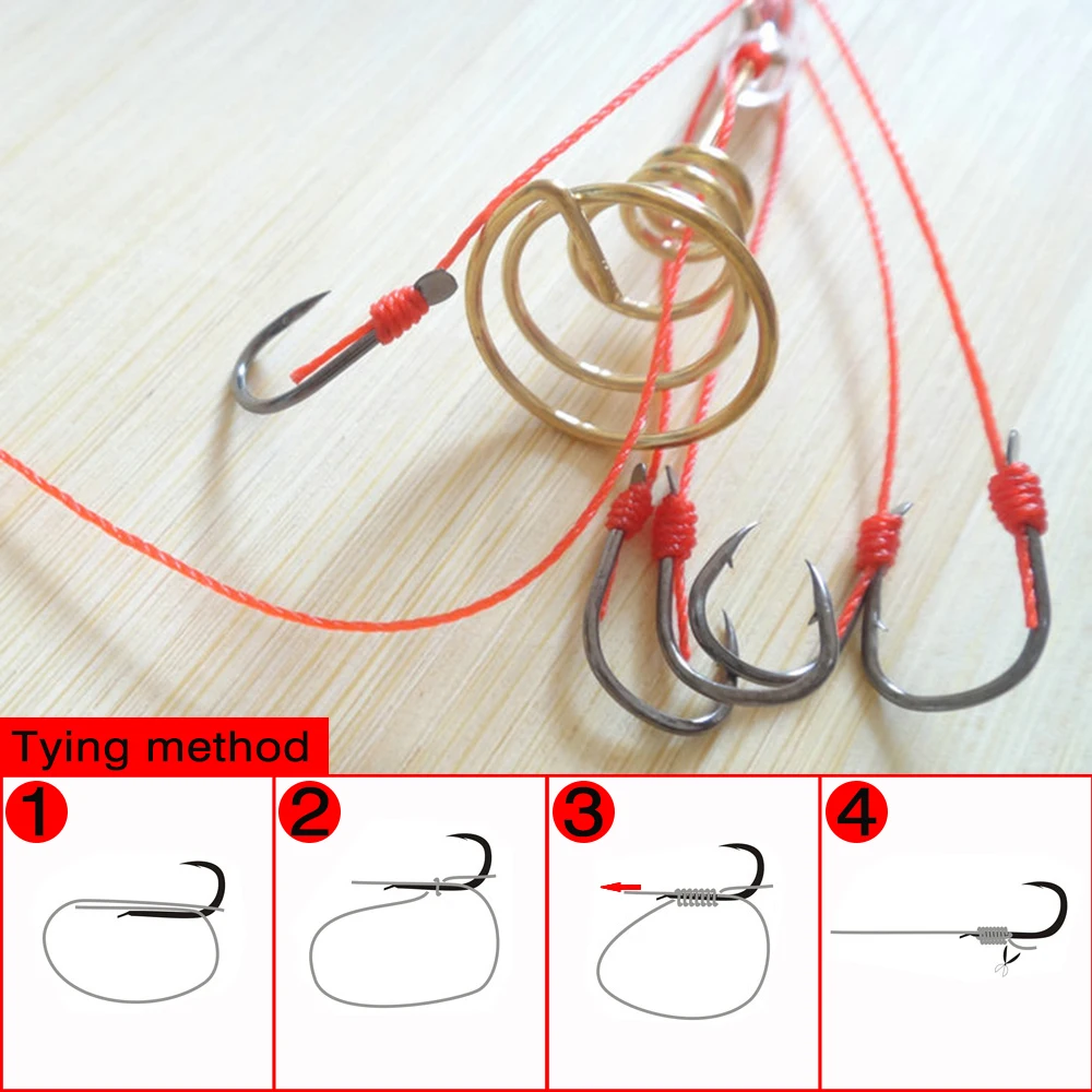 MNFT-anzuelos de púas para pesca de carpa, ganchos de pesca al aire libre con línea roja, aparejos atados a mano, accesorios de gancho de explosión, 60 uds. - imagen 4