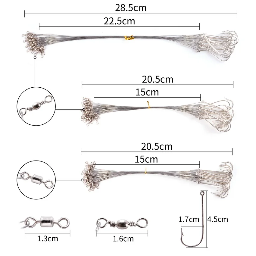 Líder de alambre de acero con eslabones giratorios y anzuelos, hilo de pesca antimordedura, 15/22, 5cm, accesorios de pesca, Correa Olta Leadcore para lucios, 10 Uds. - imagen 5