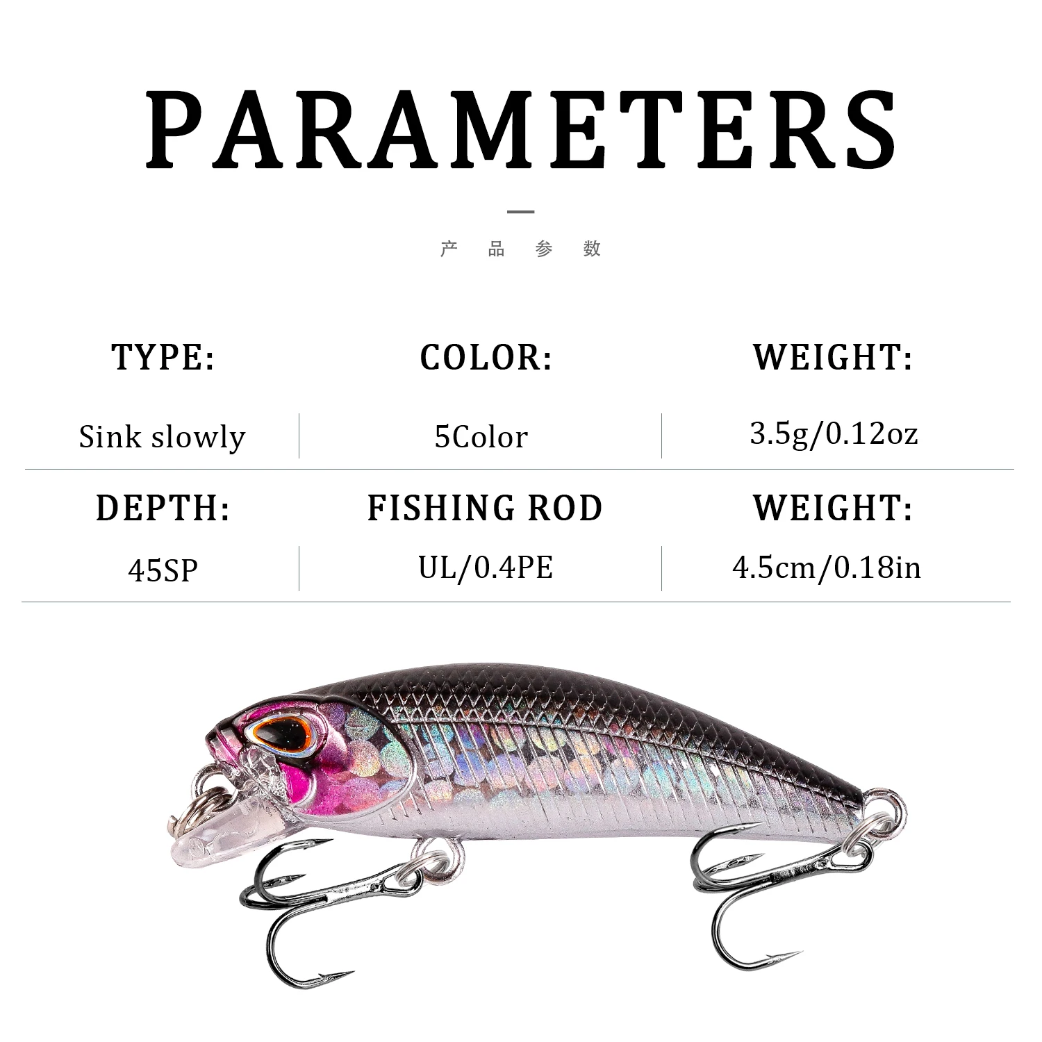 Señuelos de Pesca de pececillos que se hunden, 4,5 cm, 3,5g, Mini cebo duro de plástico Artificial, Crankbait, Jerkbait, aparejos de lubina, 5 unidades por lote - imagen 3