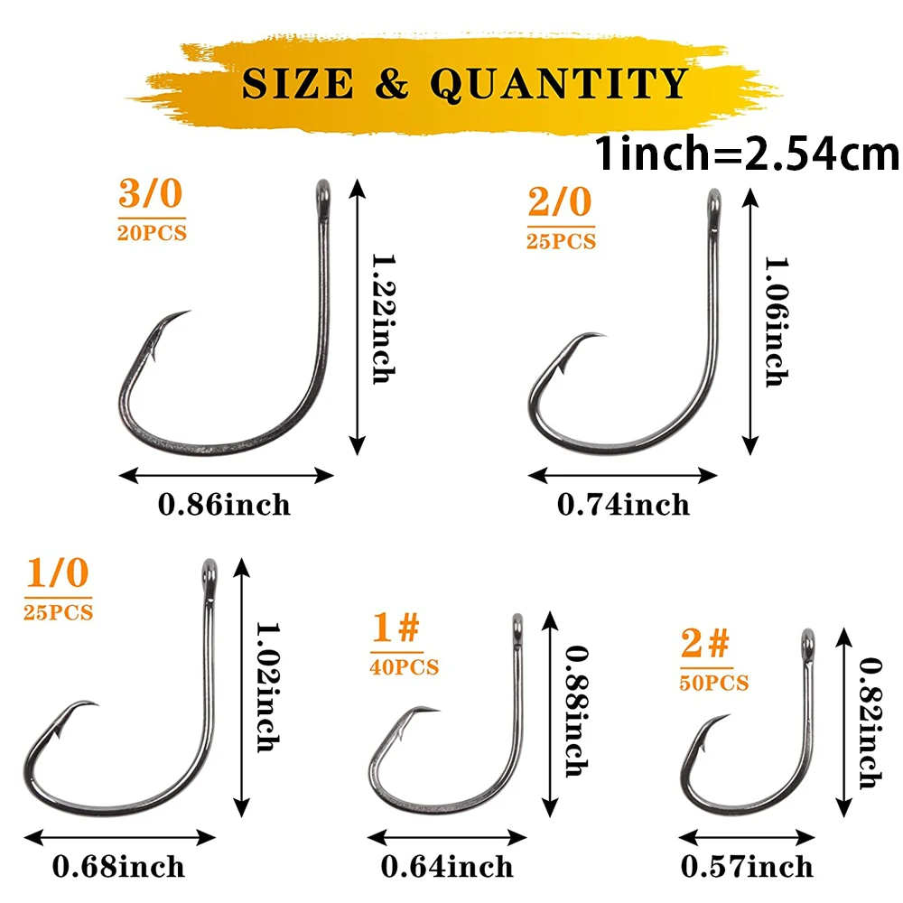 Anzuelos circulares de compensación para pesca en agua salada, Kit de anzuelos de pulpo de acero al carbono de 160 piezas, aparejos de pesca de agua dulce y salada - imagen 2