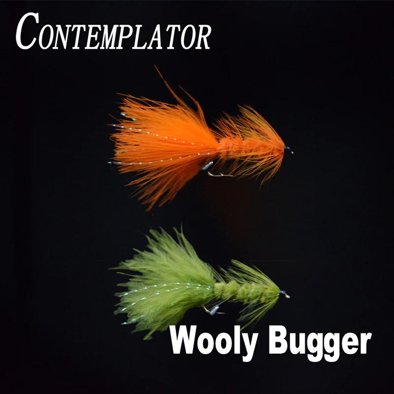 CONTEMPLADOR 10 #   4 Uds. De serpentinas de Bugger de lana, Señuelos de pesca con mosca, 2 colores, pluma de marabú, agua salada/agua dulce, atado de moscas, cebo de trucha