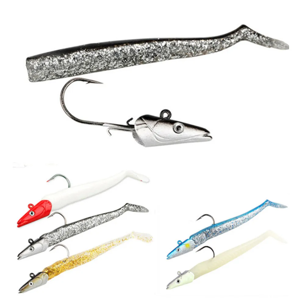 Anzuelo de pesca con cabeza de plomo, señuelos blandos de 11cm, 22g, cola en forma de T, Wobbler, ojos 3D, aparejos de pesca Isca, 1 unidad