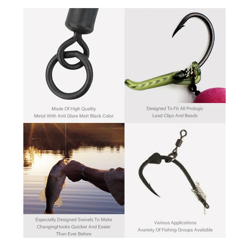 Mosodo 20 piezas giratorios para pesca de carpa, anillo flexible de cambio rápido, giratorios, Micro gancho negro mate, anillo de enlace con giro rodante - imagen 3