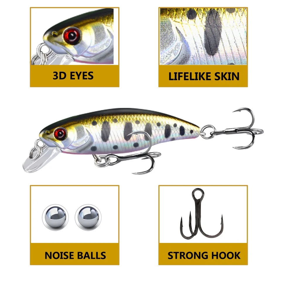 Señuelos de Pesca de pececillos de 1 piezas, Wobblers, 53mm/4,5g, cebo duro de piscardo, perca japonesa, salmón, trucha, lubina