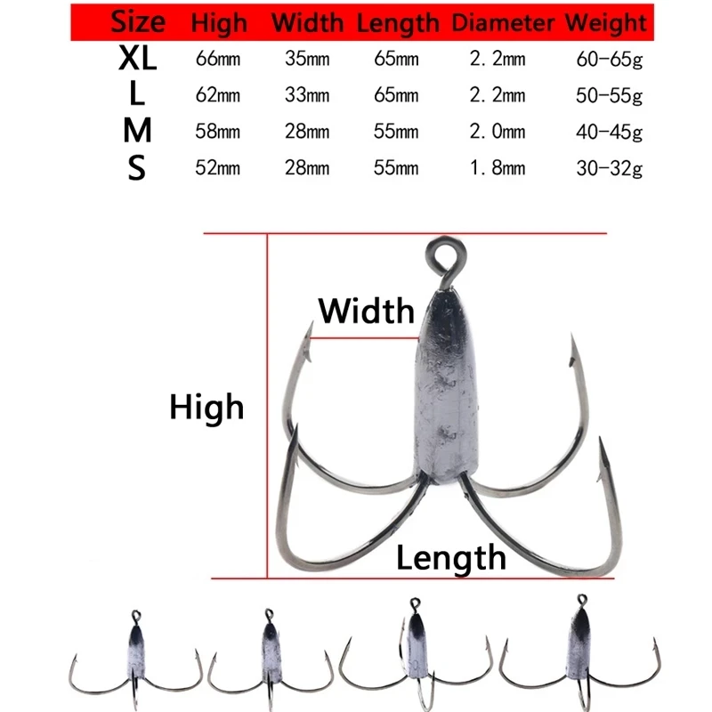 1 Uds 30g 40g 50g 60g cuatro anzuelos de anclaje anzuelos triples de pesca grandes afilados con plomo peso anzuelo aparejos de pesca - imagen 2