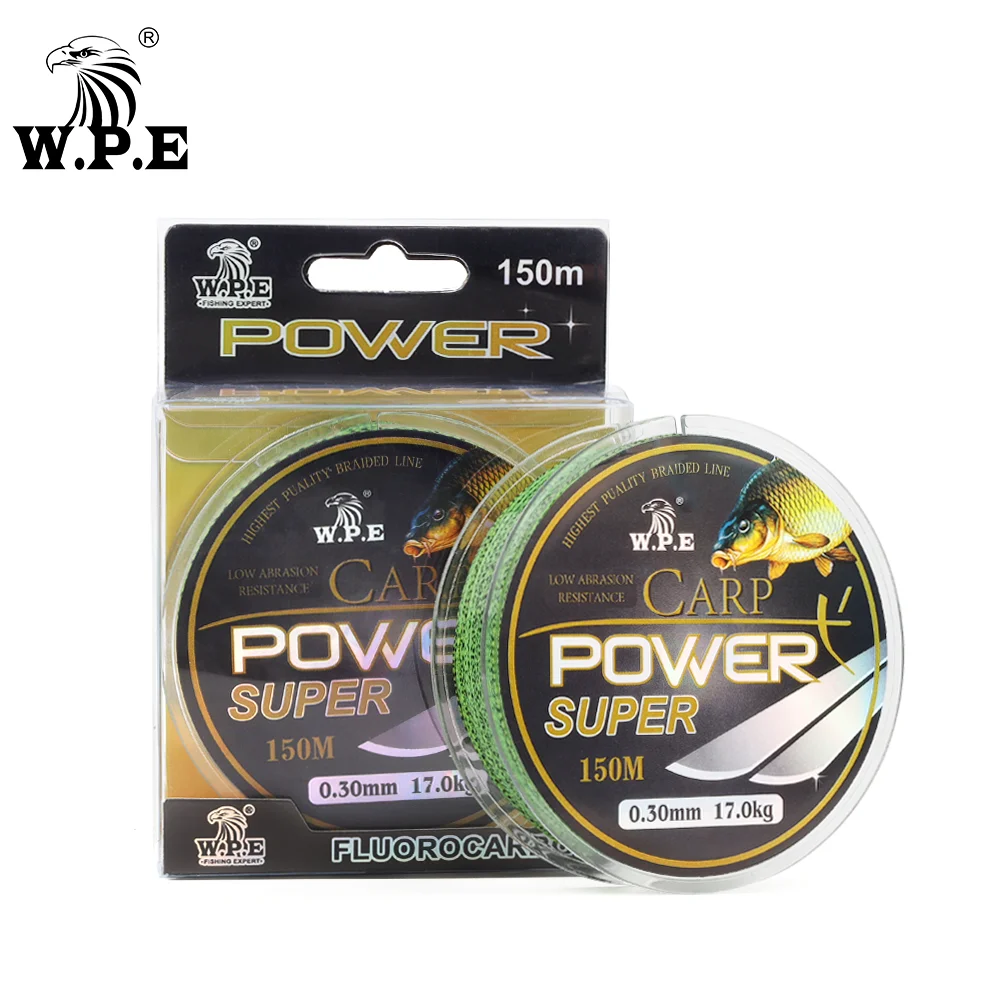 Línea de pesca de carpa superpotente marca W.P.E, línea de pesca con revestimiento de fluorocarbono de 0,2mm-0,60mm, línea de hundimiento rápido de doble color de 10-41KG