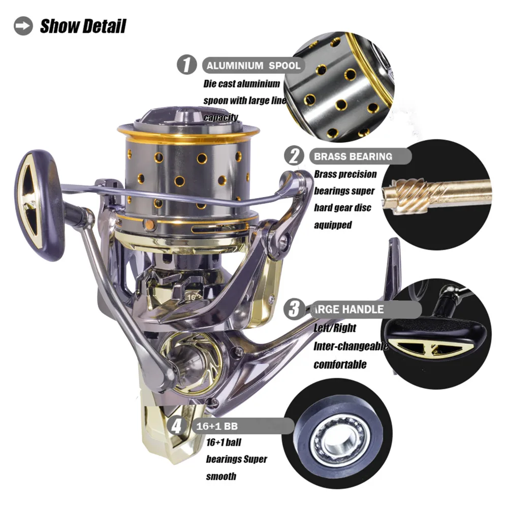 Carrete giratorio de Metal para pesca, accesorio de arrastre máximo de 25kg, 16 + 1BB, peso máximo de 600g - imagen 4