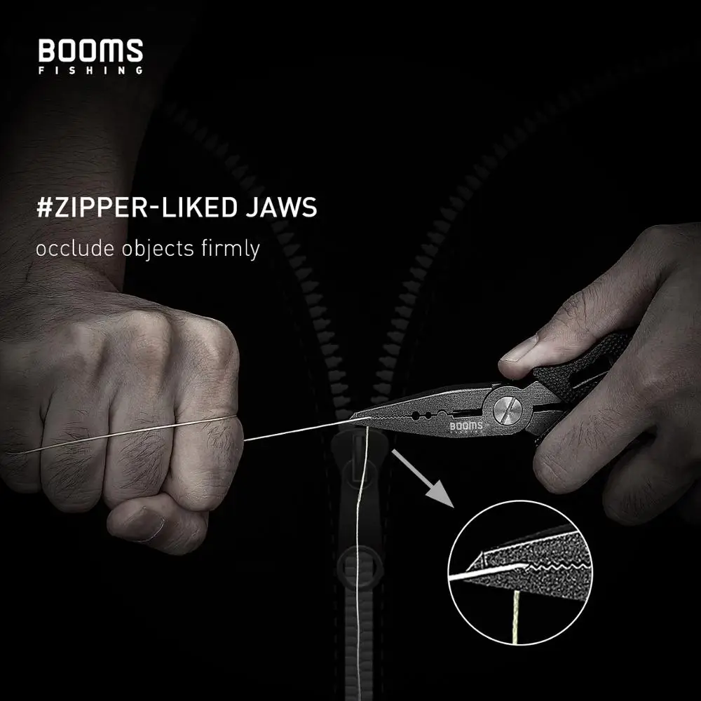 Booms Fishing F07 Alicates de pesca de pescado de acero inoxidable, alicates divididos cortados con cordón de funda - imagen 4