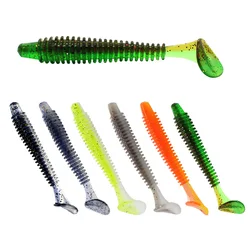 Señuelo de Pesca suave, cebos de silicona, cola en T, espiral, doble Color, 50mm/0,9g, Wobbler, lote de 5 a 10 unidades