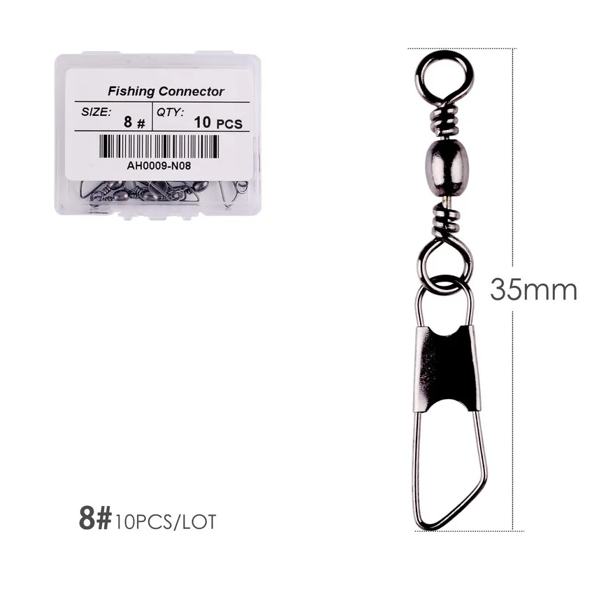 10 unids/caja giratorios de acero inoxidable con señuelo de anzuelo a presión conector de pesca giratorio rodamiento de Pin aparejos de pesca giratorios - imagen 4