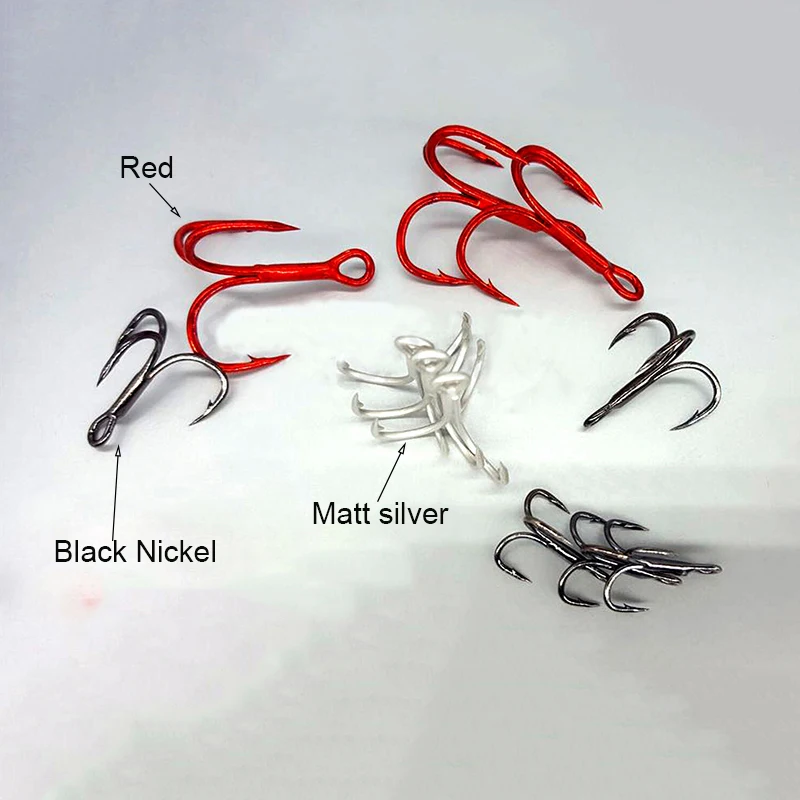 100 Uds. Anzuelo para artículos de Pesca, anzuelos de Color plateado, negro, níquel y rojo, 4X anzuelos triples cuádruples, señuelo, accesorios de Pesca de mar - imagen 3