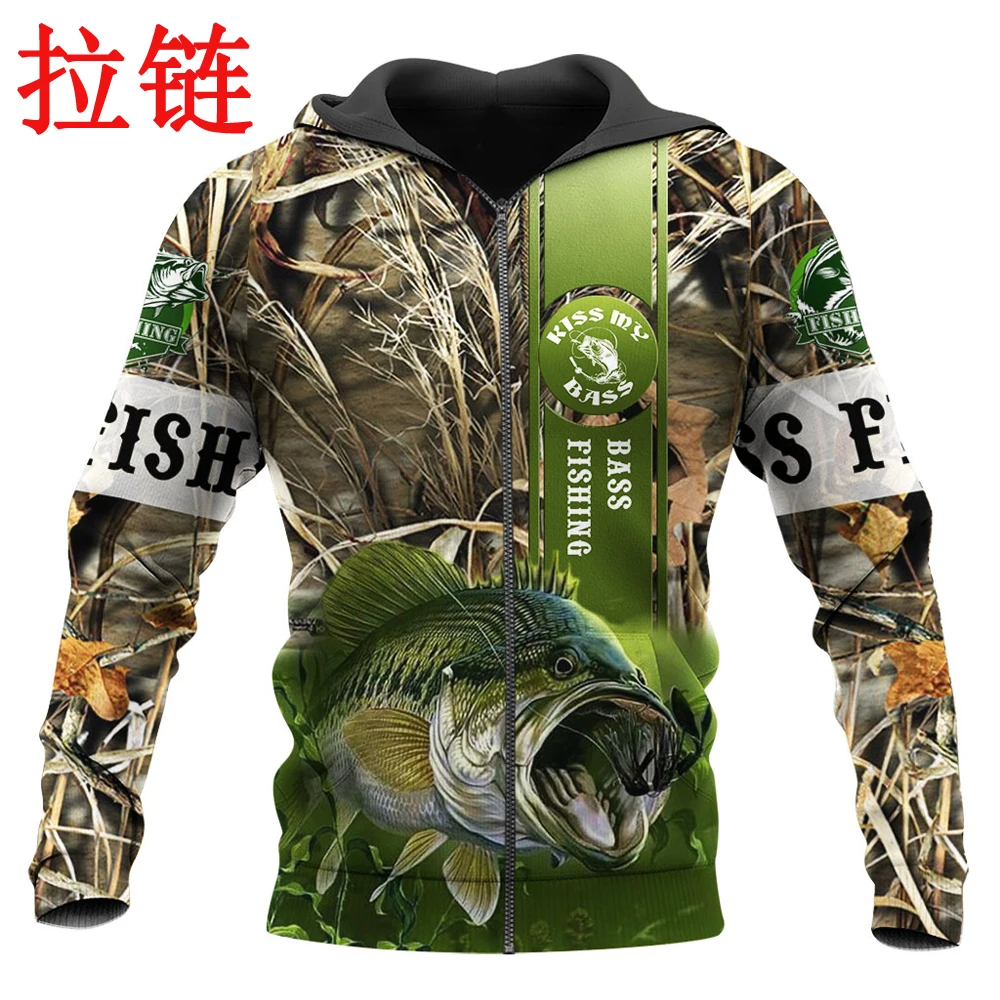 Bass Fishing-Sudadera con capucha 3D completamente estampada para hombre, ropa de calle Harajuku, sudaderas con capucha de otoño, chaqueta informal Unisex, chándales KJ0109 - imagen 3