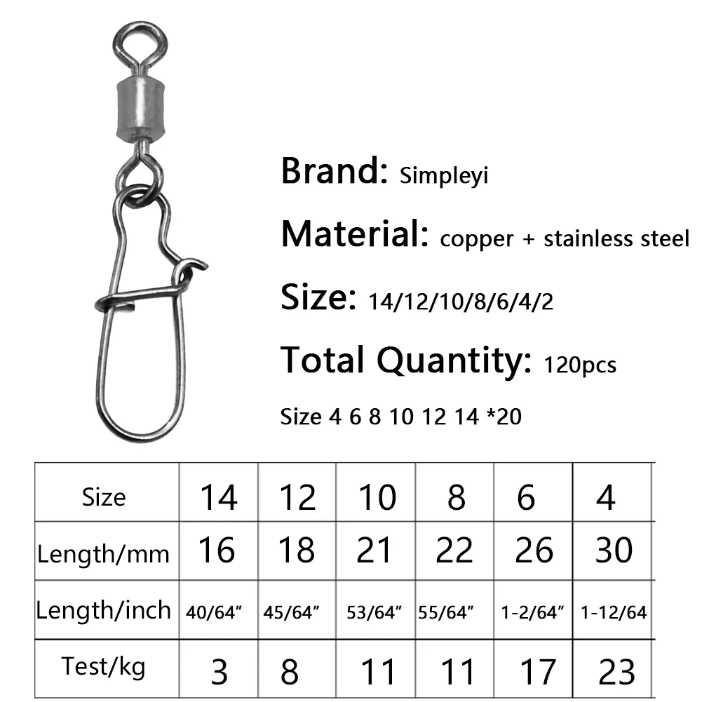 Conector de pesca giratorio para anzuelo, accesorios de señuelo de pesca, 120 unids/set - imagen 2