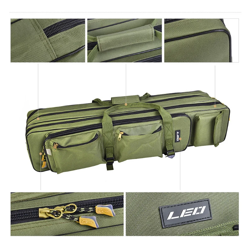 Bolsa plegable de tres capas para caña de pescar, bolsa para caña de pescar de doble hombro, bolsa de almacenamiento gruesa, mochila para equipo de pesca X571G - imagen 5