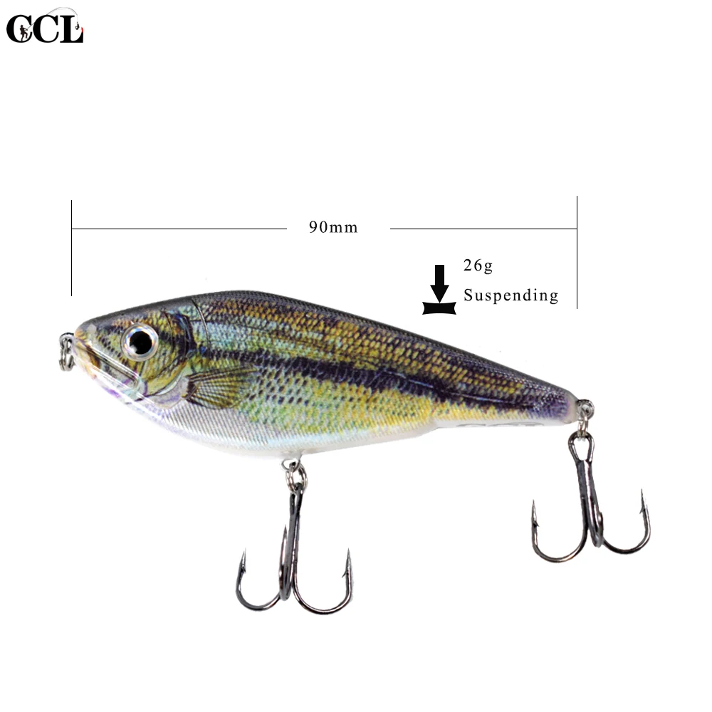 CCLTBA-Señuelos de Pesca de lubina, cebo de plástico duro, cuerpo de 90mm y 26g, Jerkbait Swimbait, suspensión de Lucio, Musky - imagen 2