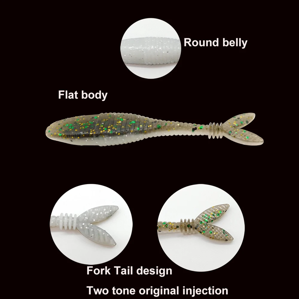 KESFISHING-señuelo de pececillo plano, cola fuerte, 70mm, 10 piezas, cebos de silicona Artificial suave, Leurre souple, pesca de lubina - imagen 4