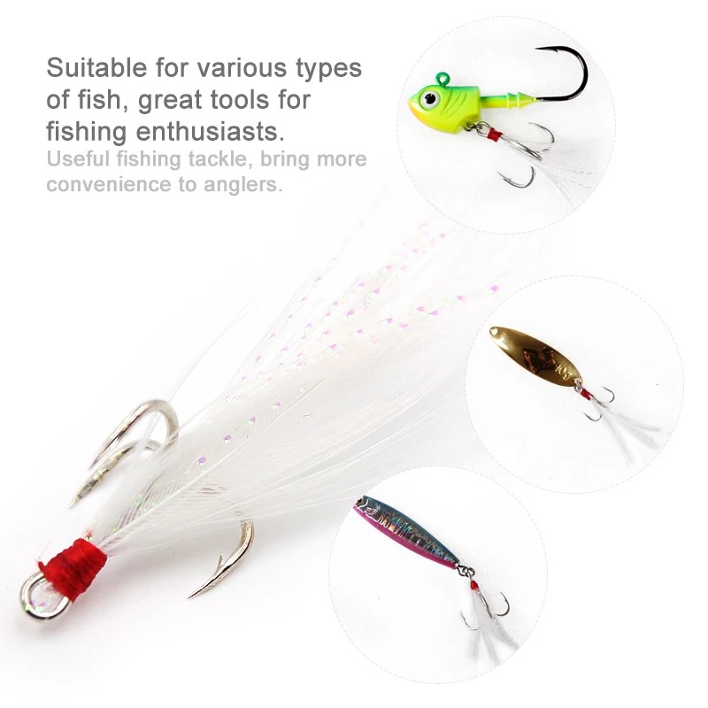 Mosodo-anzuelos triples de acero al carbono con plumas, accesorios de pesca, herramientas de aparejos - imagen 3