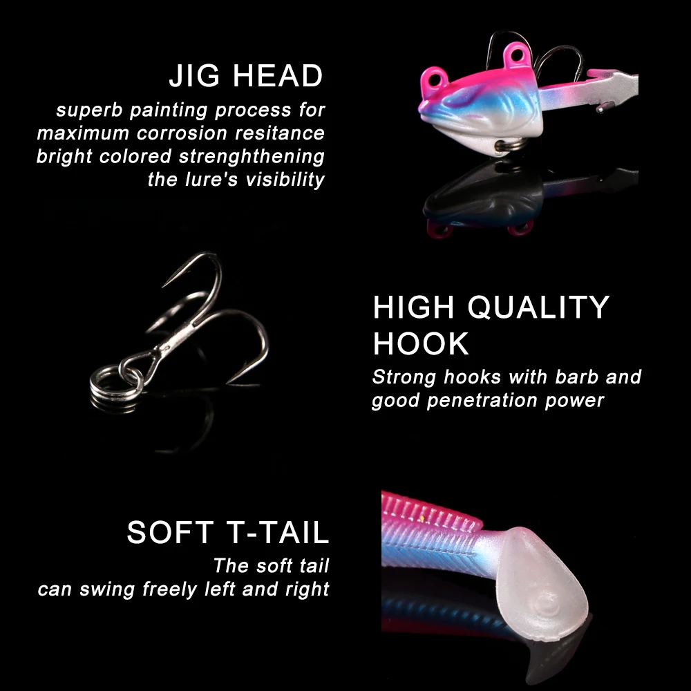 Fstk-señuelo de pesca con cabeza de pececillo negro, cebo suave de 14g/10cm, cuerpo suave Vib, para lubina y sábalo - imagen 3