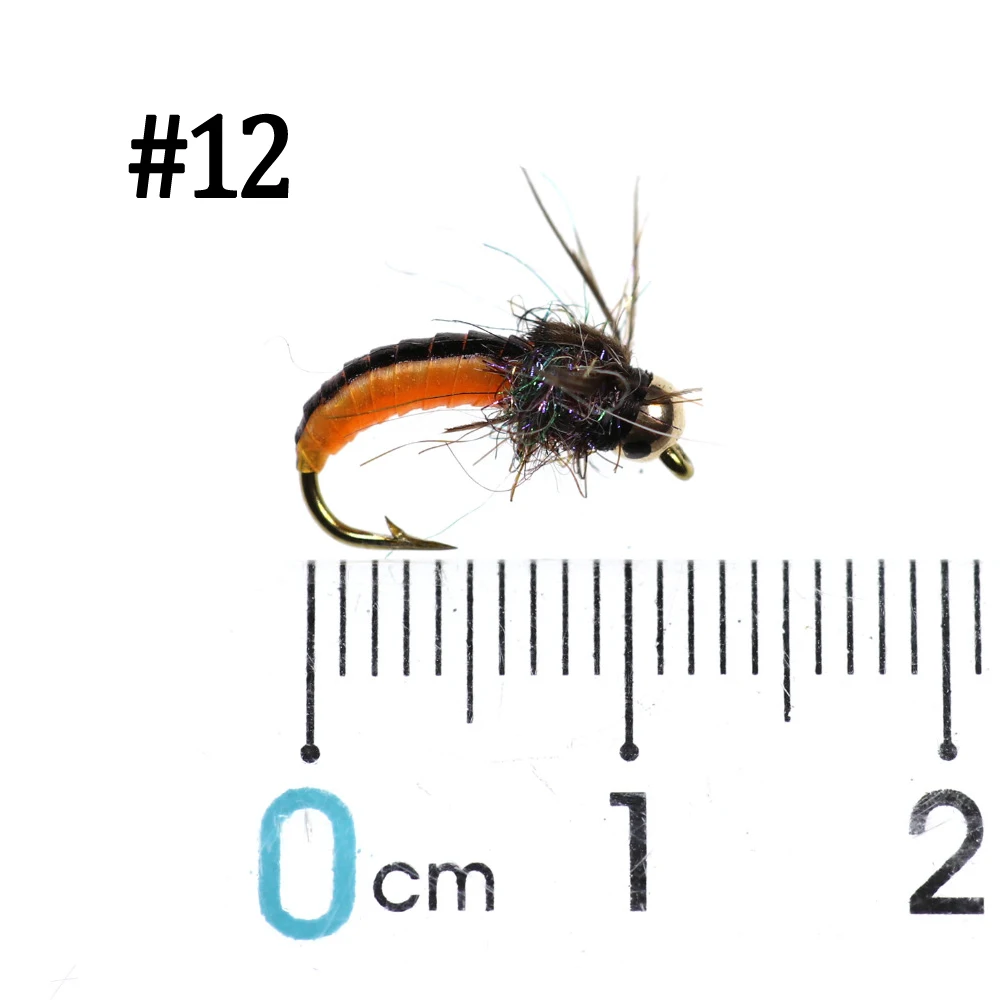 Señuelo de pesca de insectos artificiales, cabeza de cuentas de latón, hundimiento rápido, Mosca, trucha, Caddis Nymph, gran oferta, 8 piezas, #12 - imagen 3