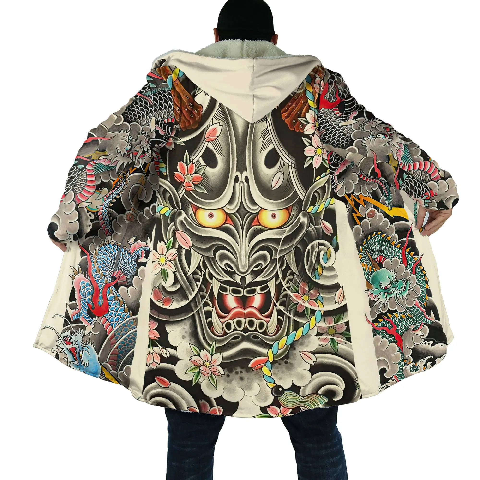 Capa Invierno Samurai Oni – Capucha Lana Estampado 3D Unisex - imagen 4