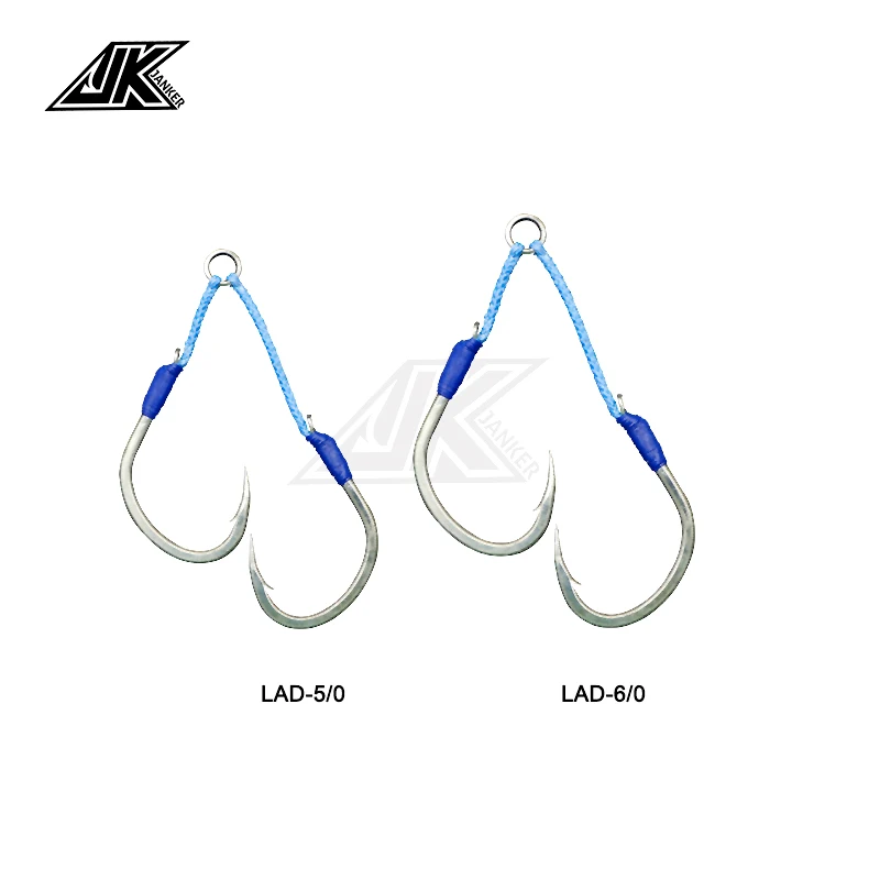 JK Anzuelos dobles de púas de agua salada 5/0 6/0 anzuelos de acero al carbono de alta capa de níquel 4 x gancho Jigging mar de pescado - imagen 3