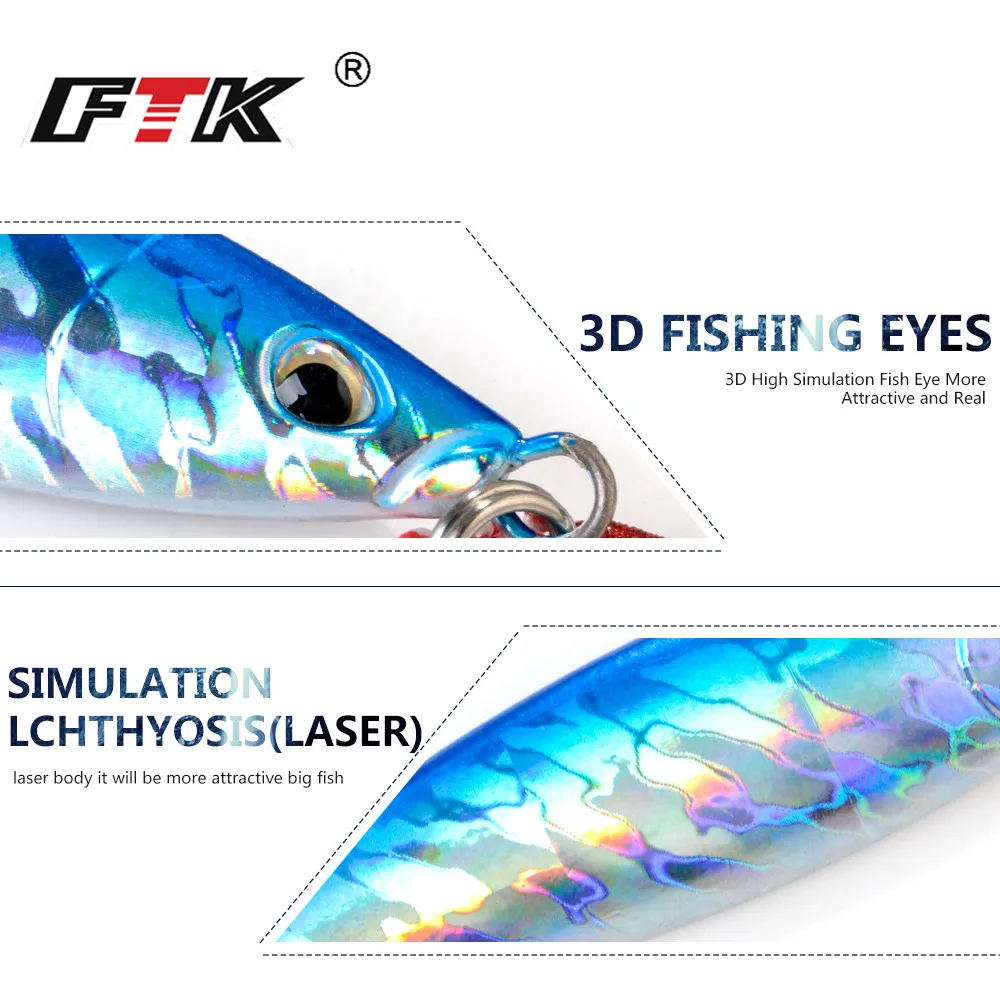 FTK 80g 100g 150g Señuelos de plantilla de metal Señuelos de pesca de aguas profundas Ojos 3D Jigging lento Cebo artificial duro - imagen 4