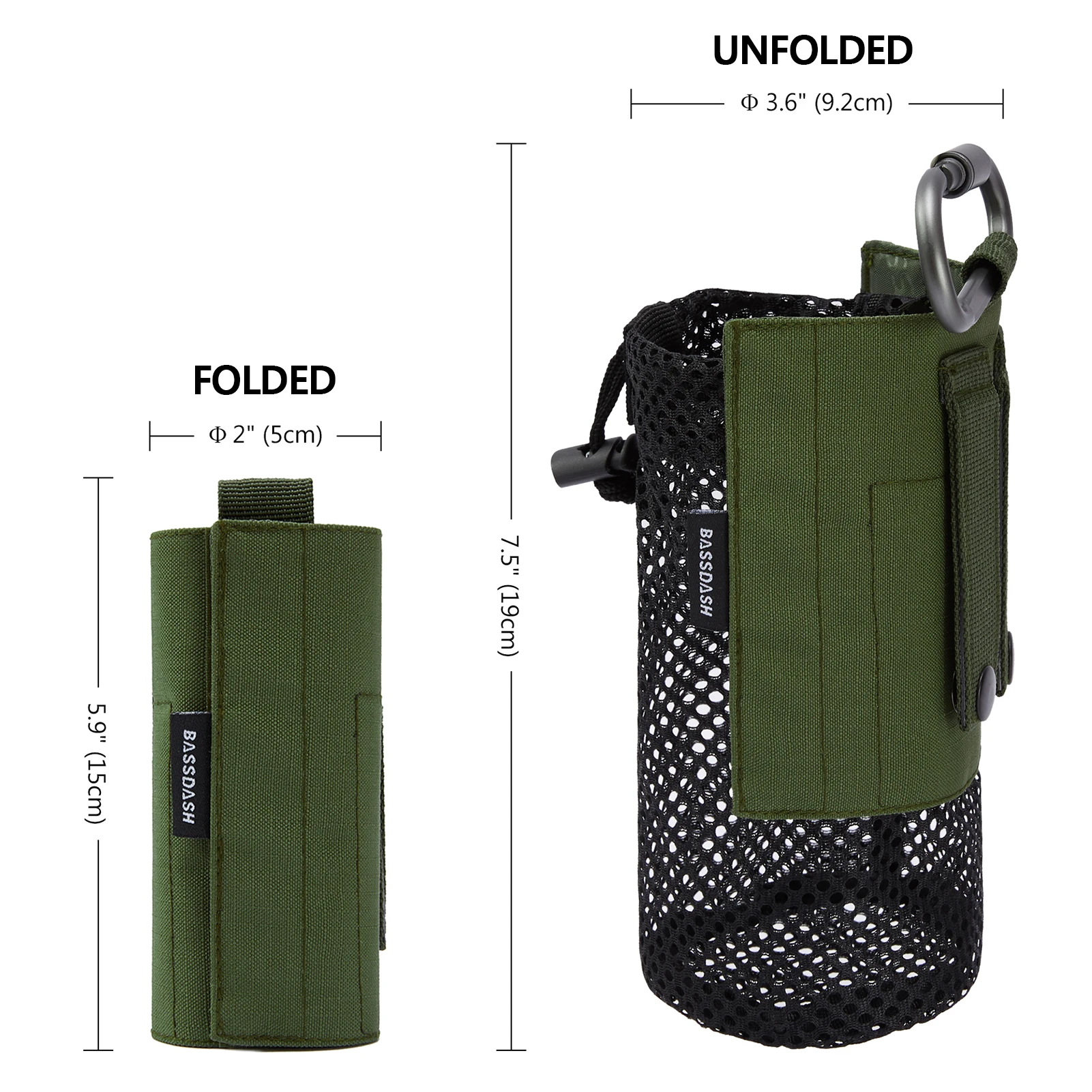 Bassdash-bolsa para botella de agua con correas Molle, mosquetón con Clip para cinturón, bolsa de soporte de malla plegable para viajes, pesca, caza y senderismo - imagen 4