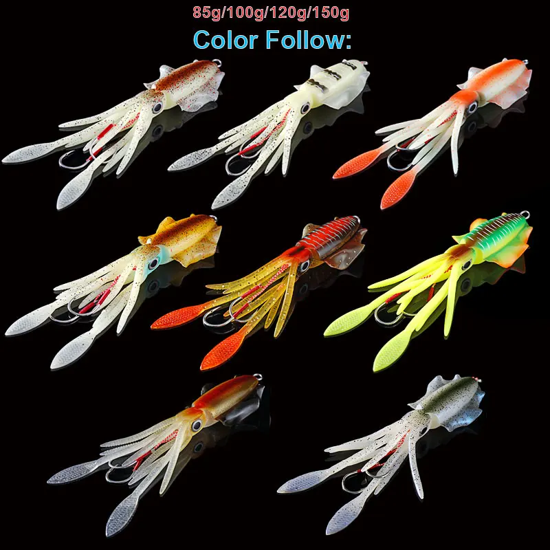 SUNMILE-señuelo de calamar suave para pesca, 60g/80g/100g/120g/150g, luminoso/UV, plantilla de calamar, Señuelos de Pesca para pesca en el mar, cebo Wobbler - imagen 5