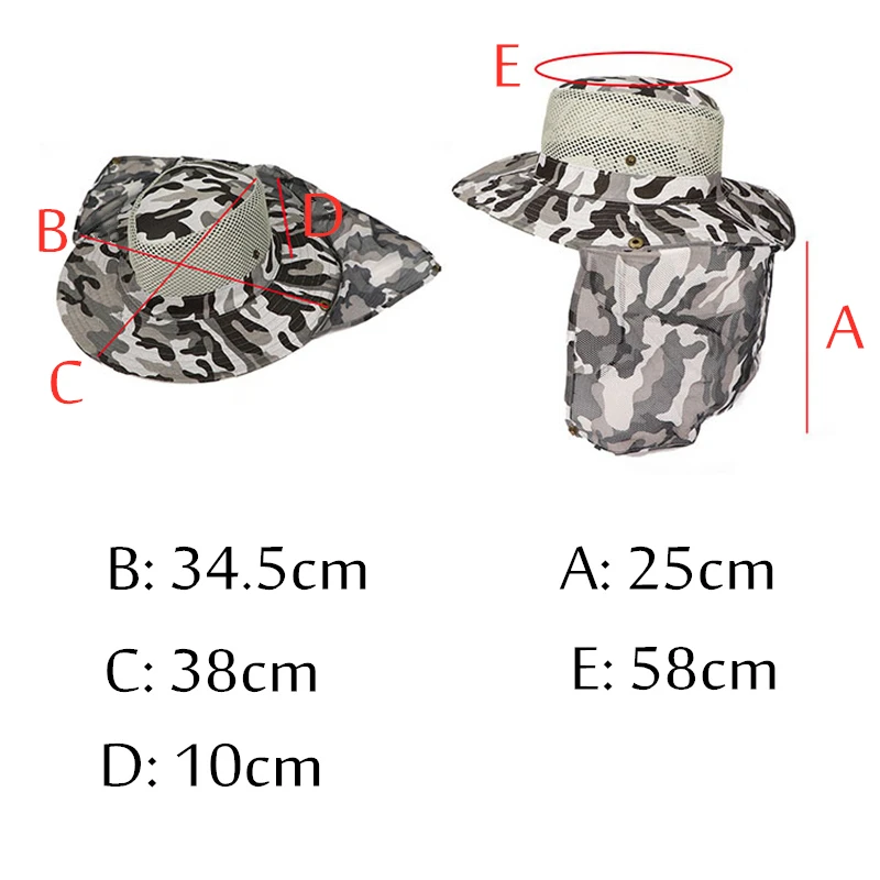 Este sombrero de camuflaje presenta un borde ancho y un cuello de malla para la protección solar