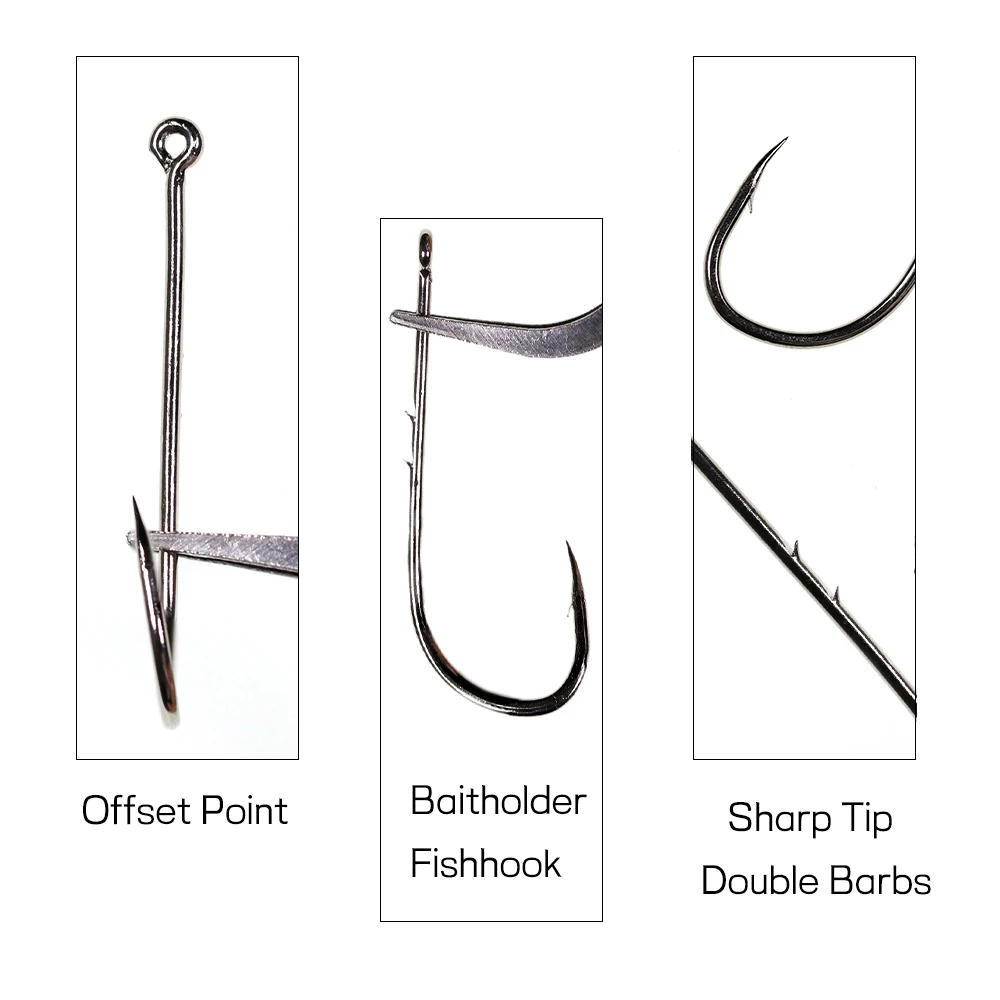50 Uds Baitholder anzuelos de pesca de acero rico en carbono anzuelo de púas gusano estanque soporte de cebo de pescado tamaño 10 12 14 1/0 2/0 3/0 4/0 5/0 - imagen 3