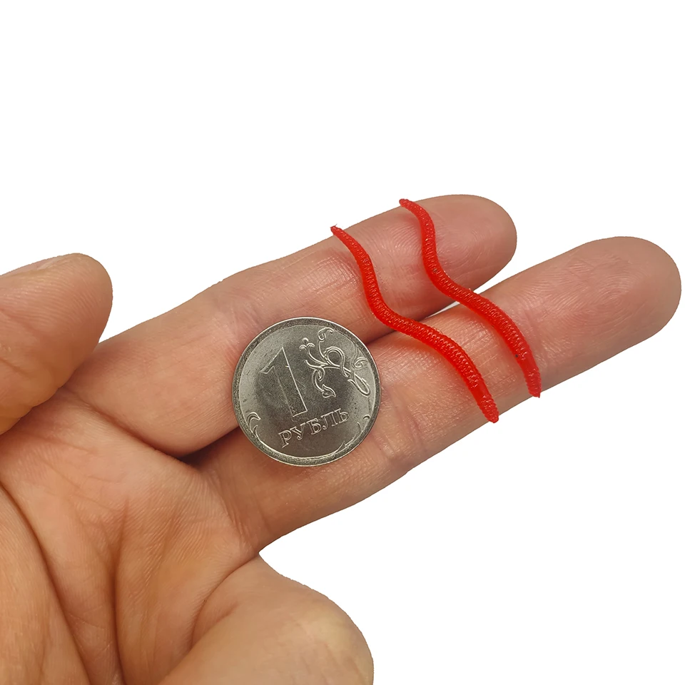 Señuelo suave de gusano rojo realista, 20 piezas-100 Uds., 35mm, pesca de lombriz de tierra, cebo Artificial de silicona, olor a pescado, aditivo para camarones, carpa lubina - imagen 5